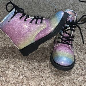 Toddler Girls Glitter Rainbow Lace Up Boots